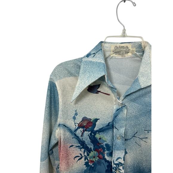 Vtg Blouse Loubella Extendables Floral Dagger Collar Polyester 70s Bird Small - Picture 4 of 8